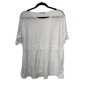 Fresh Produce Babydoll Blouse Womens Medium Large White Cotton‎ Short Sleeve